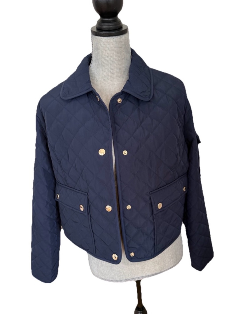 Michael Kors Navy Diamond Quilted Snap-Front  Jacket size M NWT